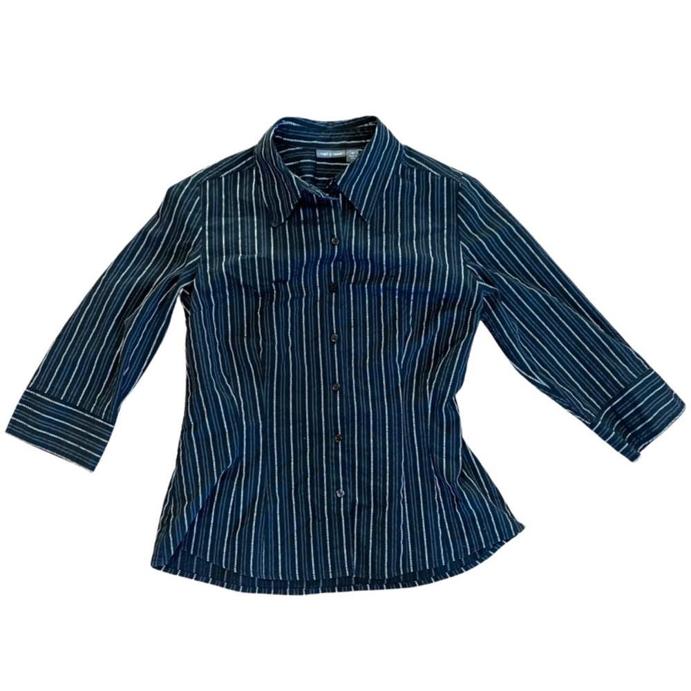 Apt 9 Black Gray Stretch 3/4 Sleeve Button Up Shirt Business Casual Collared